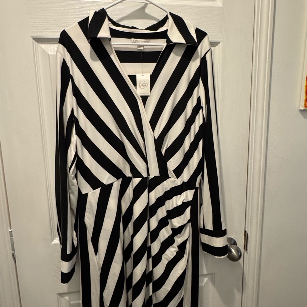 Cato Black and White Striped Long Sleeve Dress